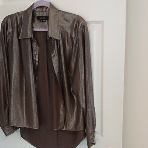 Metallic Brown Button-Up Shirt